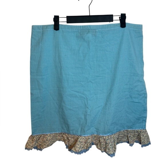 Beebop & Wally Vintage Cottagecore Blue Gingham Floral Lace Trim Skirt - Picture 2 of 5
